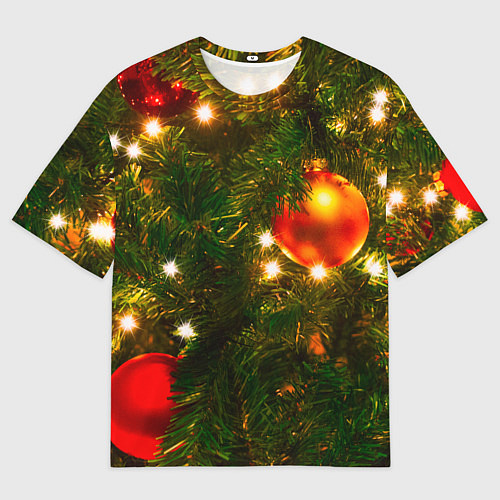 Мужская футболка оверсайз Новогодние украшения на ёлке / 3D-принт – фото 1