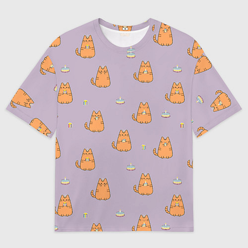 Мужская футболка оверсайз Праздничный кот Рыжинс / 3D-принт – фото 1
