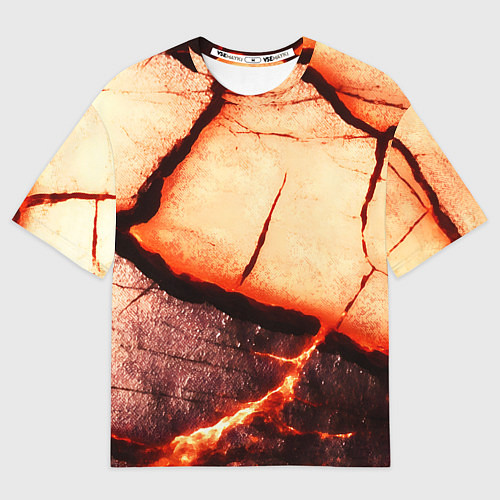 Мужская футболка оверсайз Трещины на абстрактном красном фоне / 3D-принт – фото 1