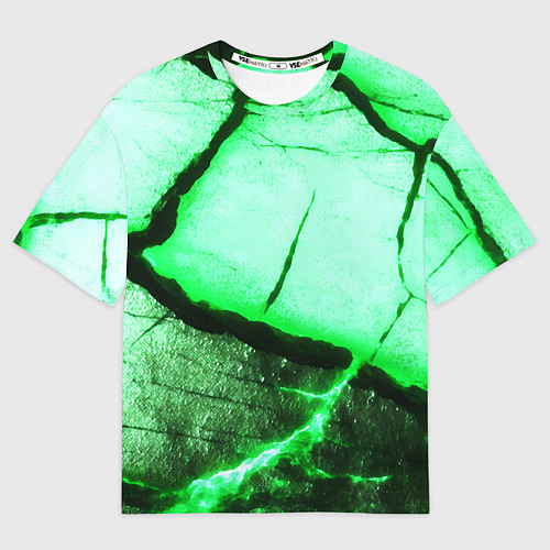 Мужская футболка оверсайз Трещины на абстрактном зелёном фоне / 3D-принт – фото 1