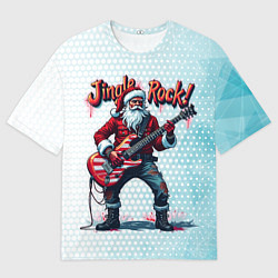 Мужская футболка оверсайз Санта играет на электрогитаре