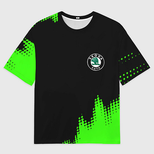 Мужская футболка оверсайз Skoda краски зеленые / 3D-принт – фото 1