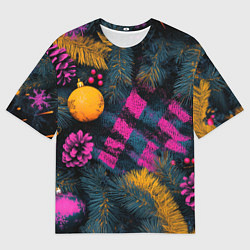 Футболка оверсайз мужская Новый год - фиолетовая краска, цвет: 3D-принт