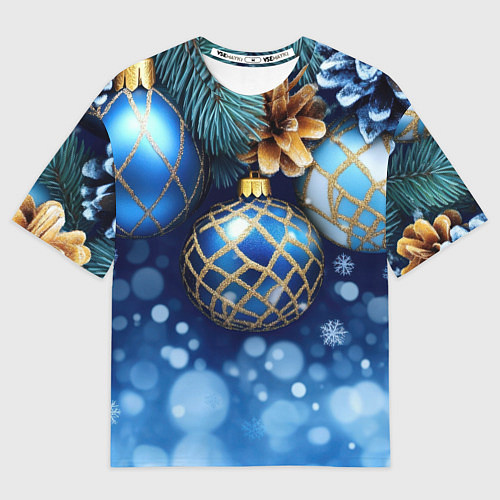 Мужская футболка оверсайз Синие новогодние шары / 3D-принт – фото 1