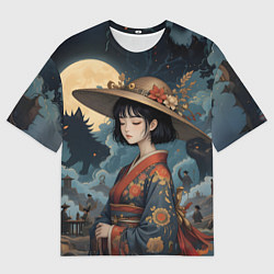 Мужская футболка оверсайз Аниме таинственная шляпка