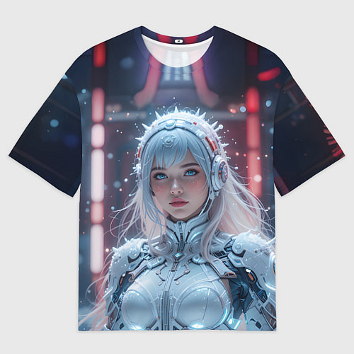 Мужская футболка оверсайз Зимняя девушка в кибер костюме / 3D-принт – фото 1