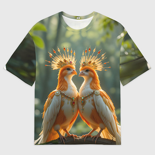 Мужская футболка оверсайз Влюбленные птички с коронами / 3D-принт – фото 1