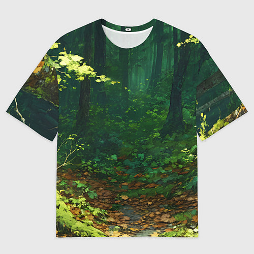 Мужская футболка оверсайз Зелёный летний лес / 3D-принт – фото 1