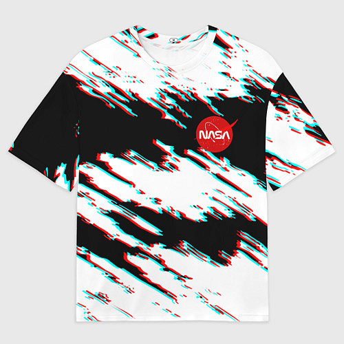 Мужская футболка оверсайз Nasa glitch color / 3D-принт – фото 1