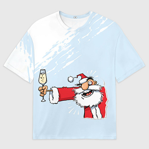 Мужская футболка оверсайз Дед мороз с шампанским / 3D-принт – фото 1