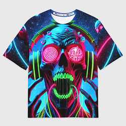 Футболка оверсайз мужская Metallica - neon skull with headphones, цвет: 3D-принт