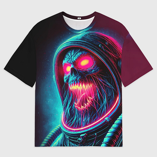 Мужская футболка оверсайз Скелет погибшего космонавта - неоновое свечение / 3D-принт – фото 1