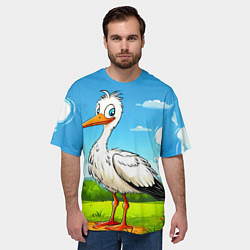 Футболка оверсайз мужская Аист в поле, цвет: 3D-принт — фото 2