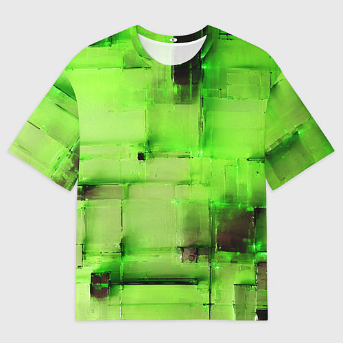 Мужская футболка оверсайз Чёрные пятна на зелёном фоне абстракция / 3D-принт – фото 1