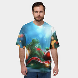 Футболка оверсайз мужская Красные игрушки новогодние, цвет: 3D-принт — фото 2