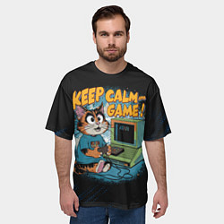 Футболка оверсайз мужская Котик игроман, цвет: 3D-принт — фото 2