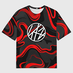 Футболка оверсайз мужская Stray kids - красные полосы, цвет: 3D-принт