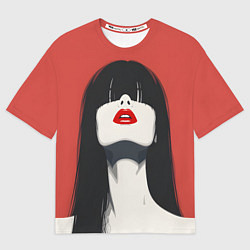 Мужская футболка оверсайз Девушка на красном фоне