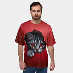 Футболка оверсайз мужская Выглядывающий котик, цвет: 3D-принт — фото 2