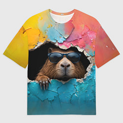 Мужская футболка оверсайз Капибара в стене