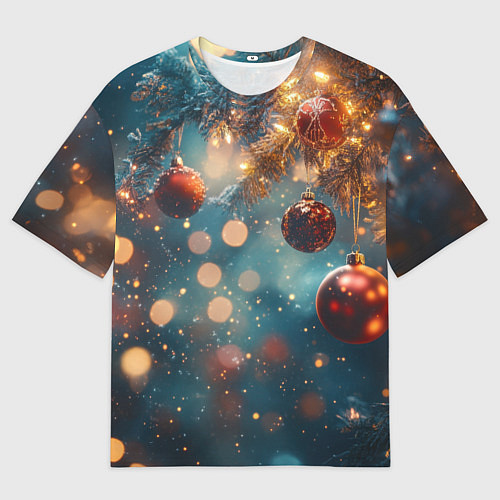 Мужская футболка оверсайз Новый год боке стиль / 3D-принт – фото 1
