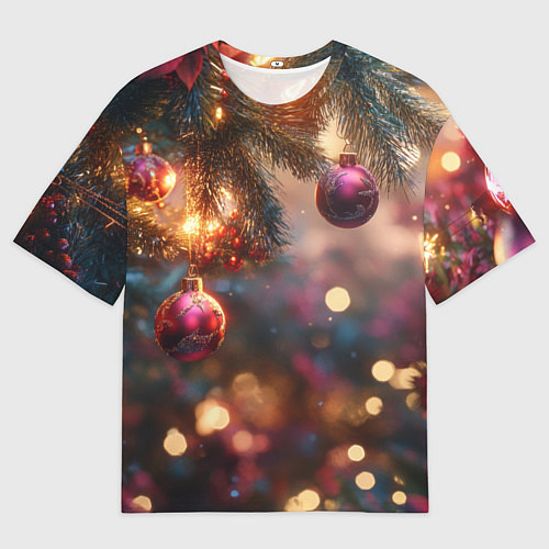Мужская футболка оверсайз Фиолетовые новогодние шары / 3D-принт – фото 1