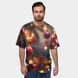 Футболка оверсайз мужская Фиолетовые новогодние шары, цвет: 3D-принт — фото 2