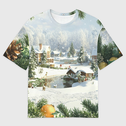 Мужская футболка оверсайз Рождественская атмосфсра / 3D-принт – фото 1