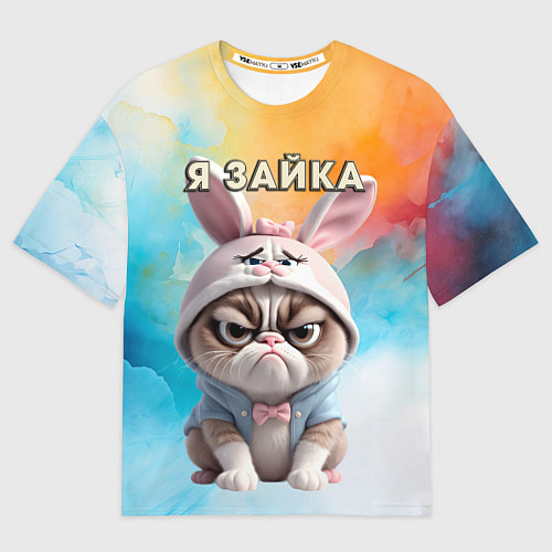 Мужская футболка оверсайз Кот в шапке зайца / 3D-принт – фото 1