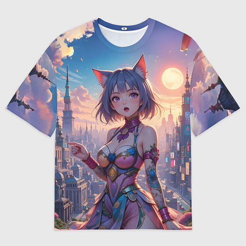 Мужская футболка оверсайз Аниме в фантастическом городе / 3D-принт – фото 1