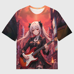 Мужская футболка оверсайз Девочка с электрогитарой аниме