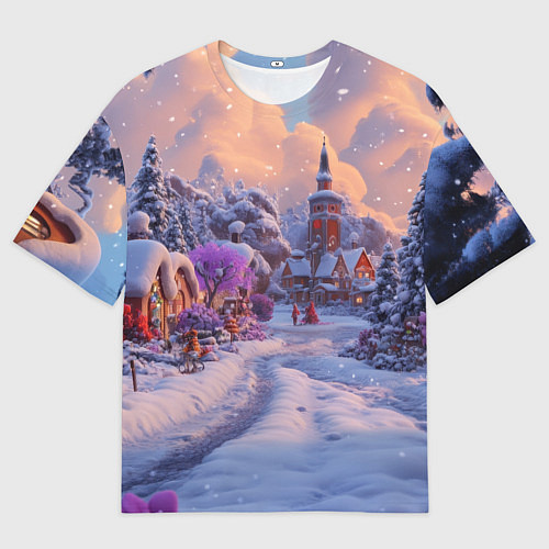 Мужская футболка оверсайз Тропинка к новому году / 3D-принт – фото 1