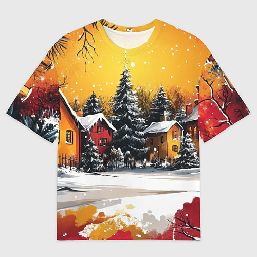 Мужская футболка оверсайз Новогодний двор / 3D-принт – фото 1