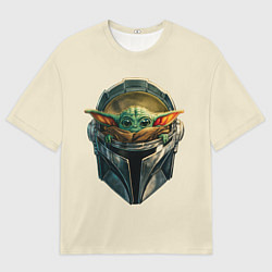 Мужская футболка оверсайз Малыш Грогу внутри шлема Мандалорец