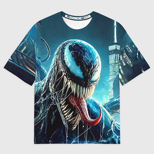 Мужская футболка оверсайз Venom in metropolis - ai art neon fantasy / 3D-принт – фото 1