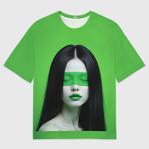 Мужская футболка оверсайз Pop art девушка на зеленом фоне / 3D-принт – фото 1