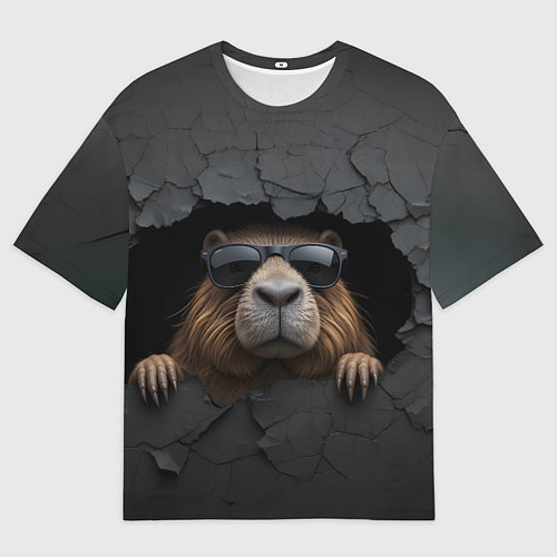 Мужская футболка оверсайз Капибара в стене / 3D-принт – фото 1