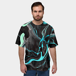Футболка оверсайз мужская Голубые флюиды на чёрном фоне, цвет: 3D-принт — фото 2