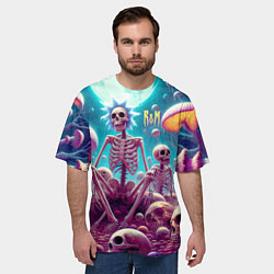 Футболка оверсайз мужская Скелеты Рика и Морти среди неоновых грибов под лун, цвет: 3D-принт — фото 2