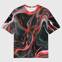 Футболка оверсайз мужская Красно-чёрный мрамор, цвет: 3D-принт