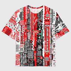 Футболка оверсайз мужская Киберпанк паттерн красный, цвет: 3D-принт
