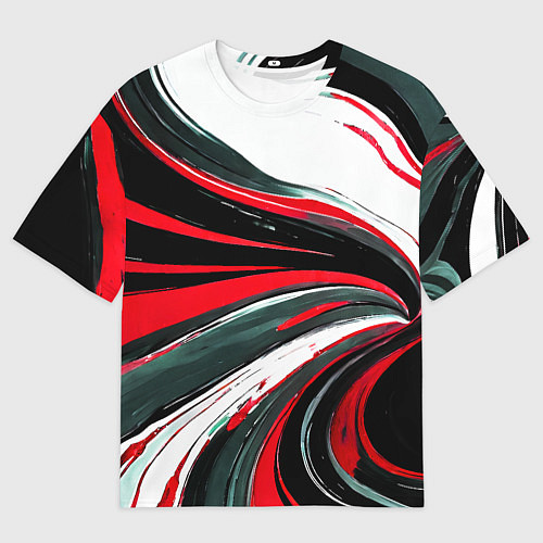 Мужская футболка оверсайз Волнистые чёрно-красные линии на белом фоне / 3D-принт – фото 1