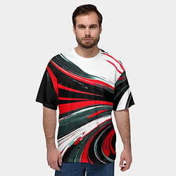 Футболка оверсайз мужская Волнистые чёрно-красные линии на белом фоне, цвет: 3D-принт — фото 2
