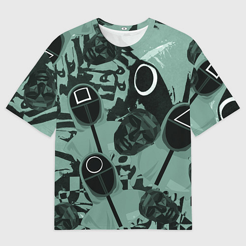 Мужская футболка оверсайз Игра в кальмара маска ведущего и стражников / 3D-принт – фото 1