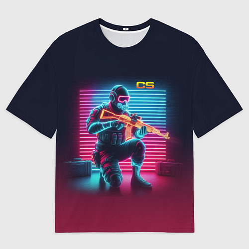 Мужская футболка оверсайз Counter Strike - neon glow fantasy / 3D-принт – фото 1