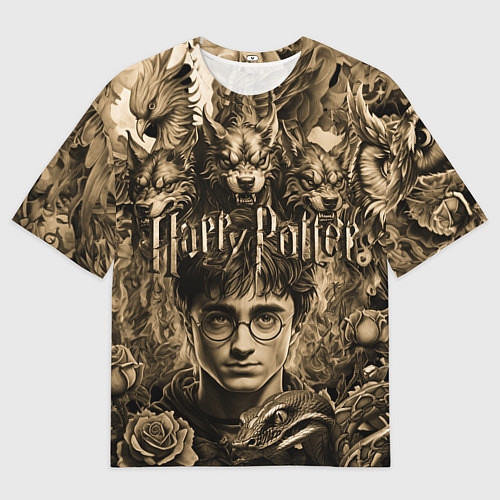 Мужская футболка оверсайз Гарри Поттер и волшебные существа в стиле тату / 3D-принт – фото 1
