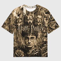 Мужская футболка оверсайз Гарри Поттер и волшебные существа в стиле тату