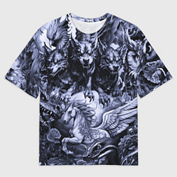 Футболка оверсайз мужская Мифические существа с стиле тату, цвет: 3D-принт