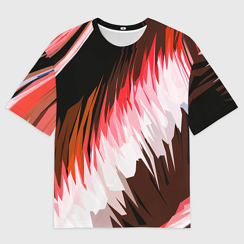 Мужская футболка оверсайз Красно-белая абстракция на чёрном фоне / 3D-принт – фото 1