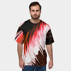 Футболка оверсайз мужская Красно-белая абстракция на чёрном фоне, цвет: 3D-принт — фото 2